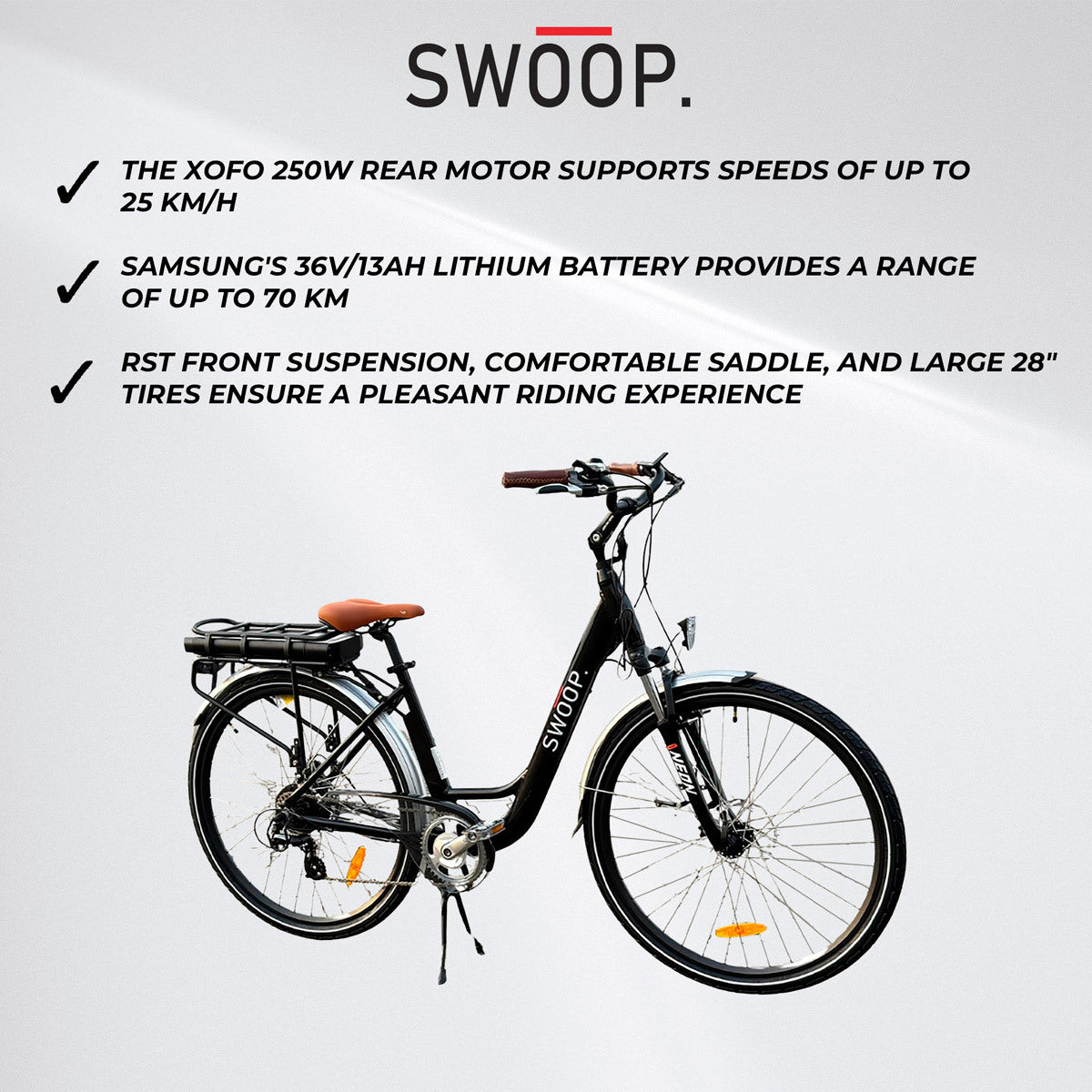 Swoop Vélo Électrique de Ville pour Femmes, 28", Noir