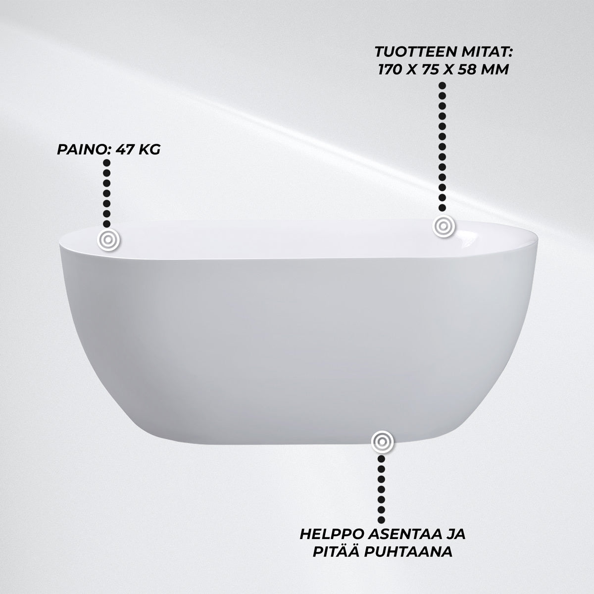 
              Lykke Kylpyamme Arctic Deluxe 1700x750x580mm, valkoinen