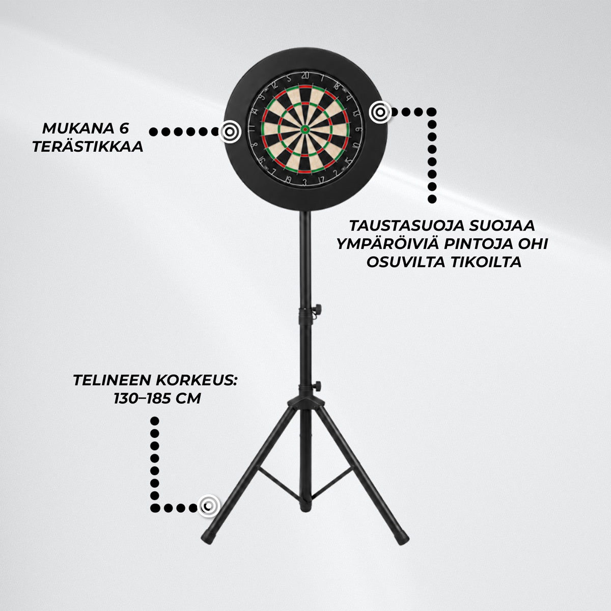
              React Darts-taulu + Taustarengas + Teline