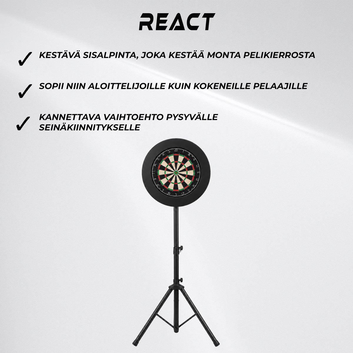 
              React Darts-taulu + Taustarengas + Teline