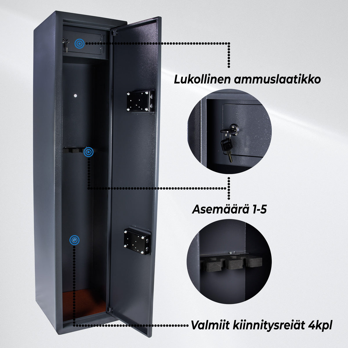 
              Trekker Asekaappi 5 aseelle AS500, harmaa