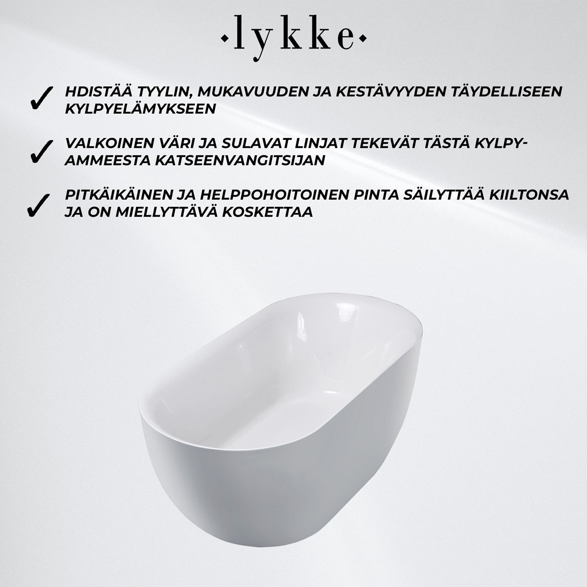 
              Lykke Kylpyamme Arctic Deluxe 1500x750x580mm, valkoinen