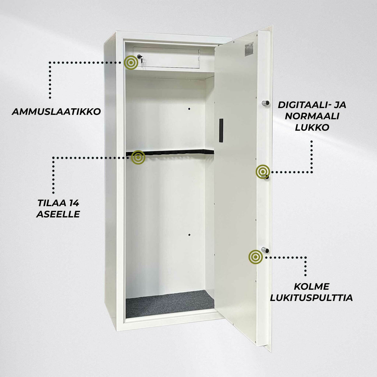 
              Trekker Asekaappi 14-Asetta AS1400, Valkoinen, Digitaalilukolla