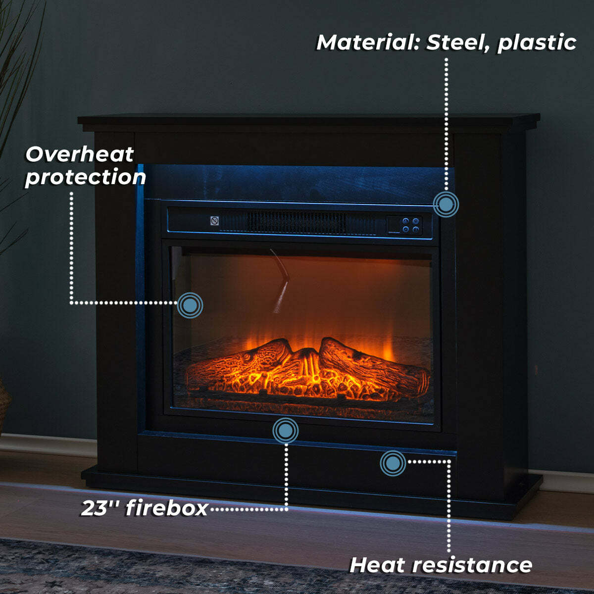 
              Lykke Cheminée électrique L, 2000W, Noir