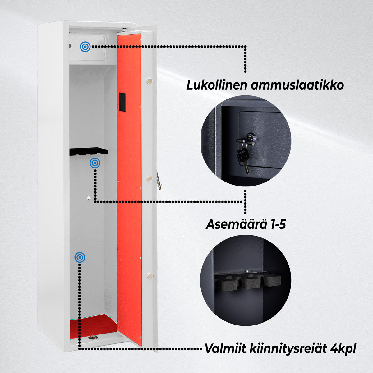 
              Trekker Asekaappi 5 aseelle AS500D digitaalilukolla, valkoinen