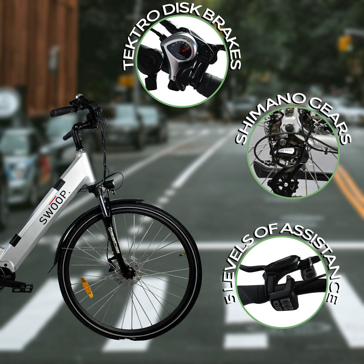 
              Vélo électrique hybride Swoop, pour femmes 28 pouces