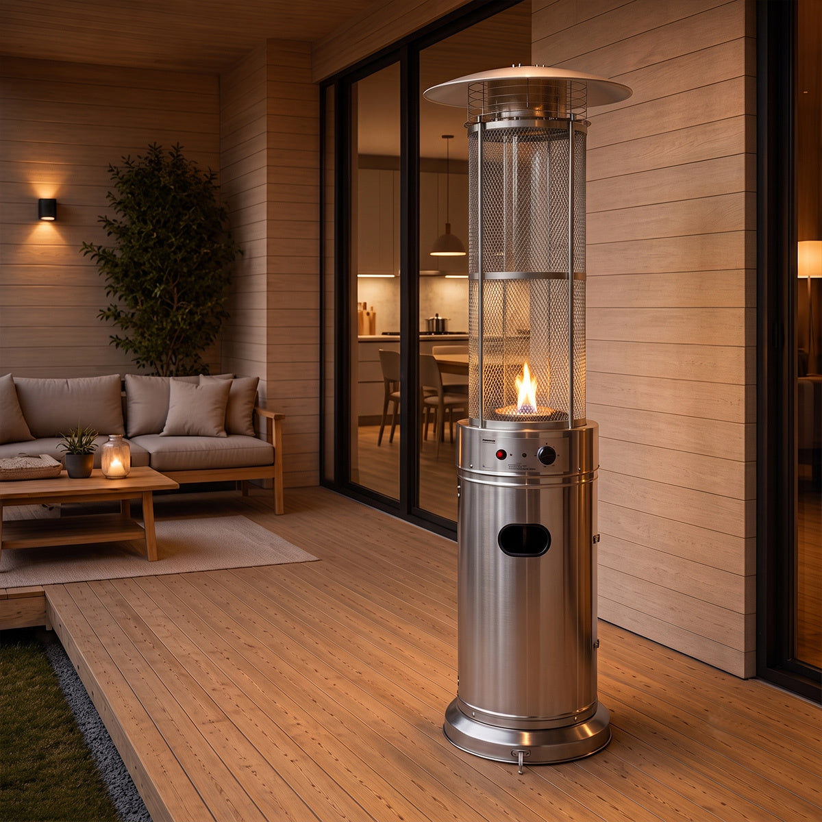 
              Fornorth Chauffage d'extérieur Round Tube 11kW alimenté au gaz, acier inoxydable