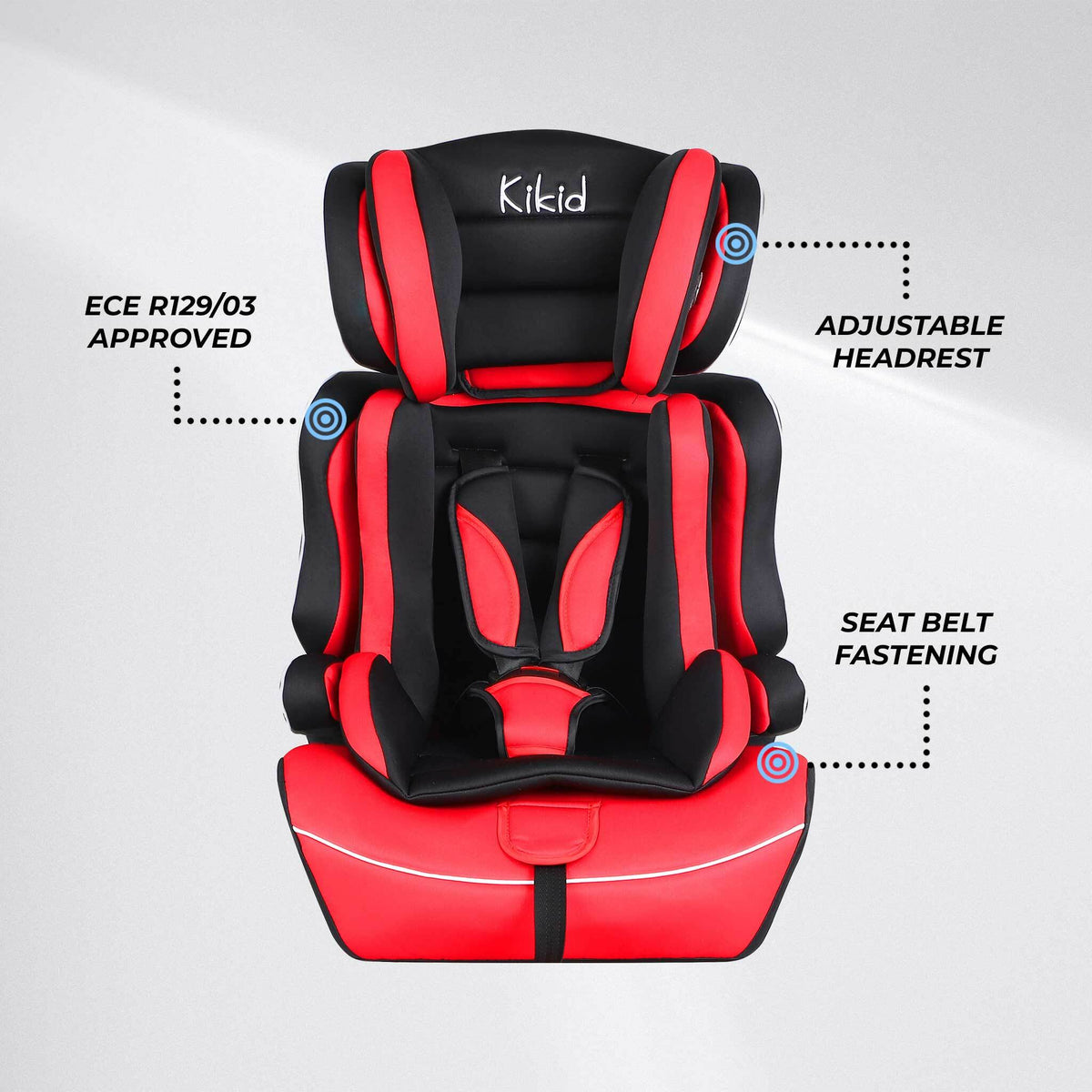 
              Kikid Siège Auto Basic 76-150cm R129, noir rouge