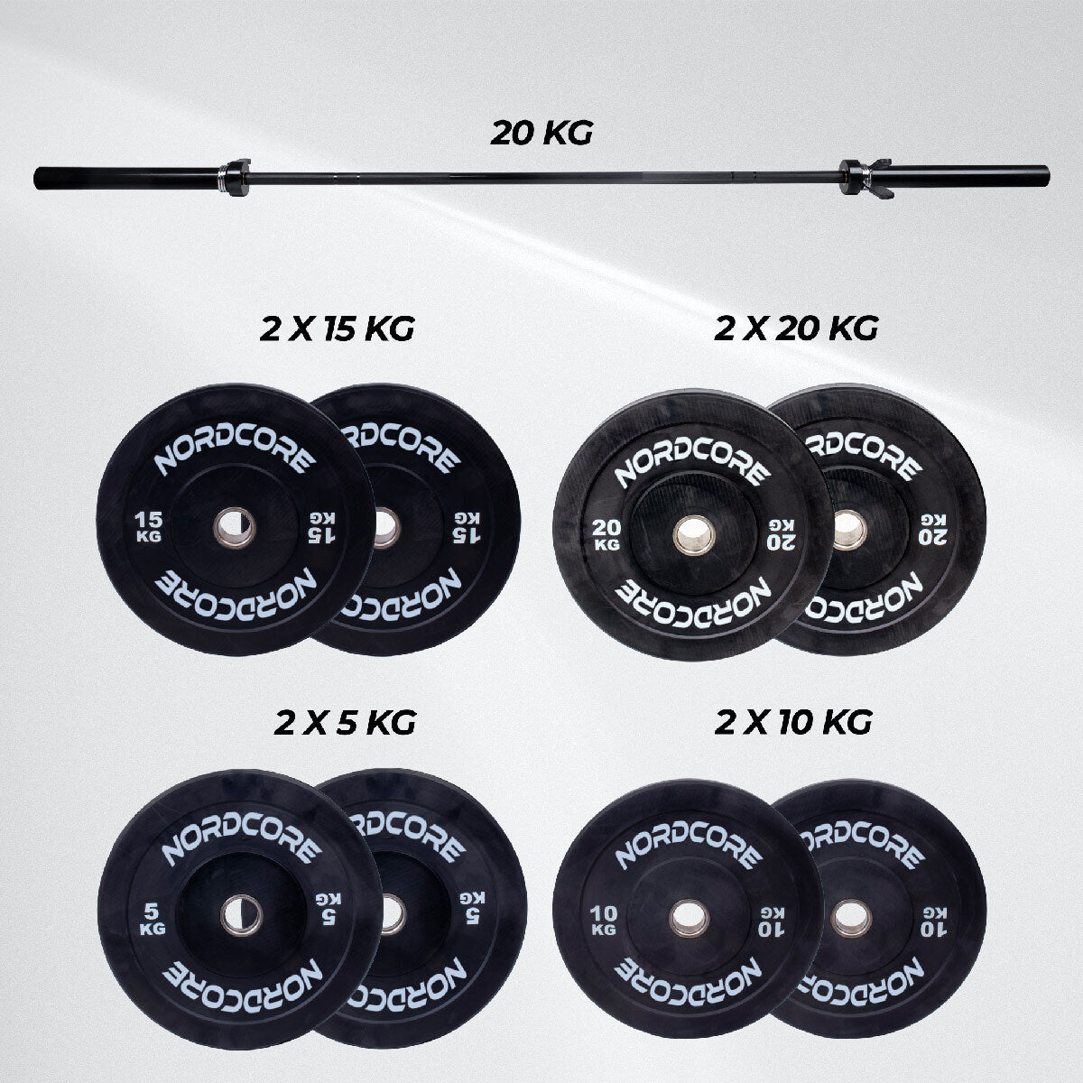 
              Nordcore Barbell Set Bumper Core 120 kg