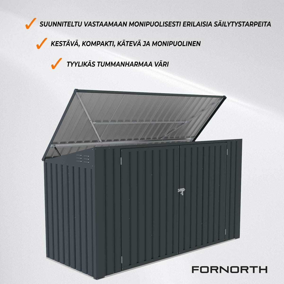 
              Fornorth Roskakatos 237x101x131cm, tummanharmaa