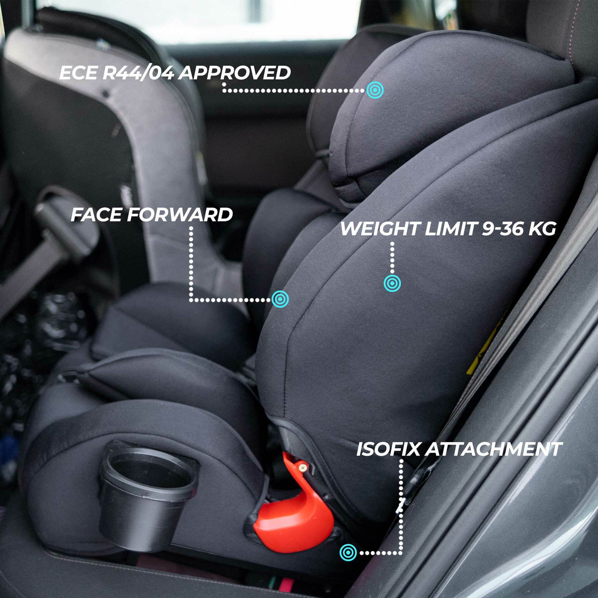 
              Siège auto Kikid Premium, ISOFIX, 9-36 kg Black Edition