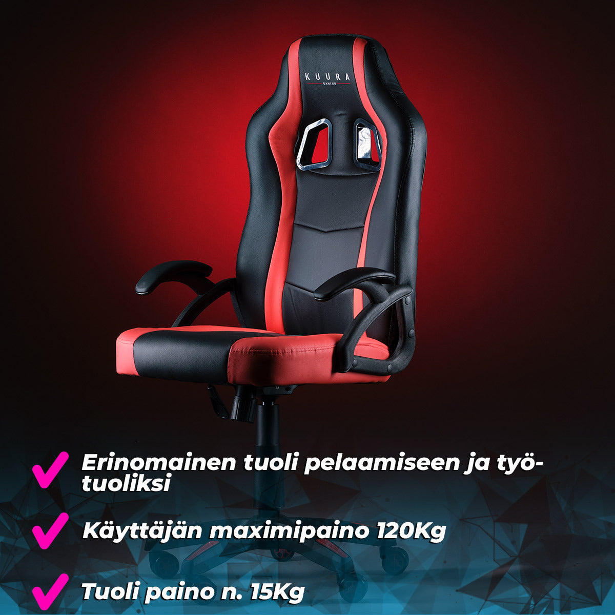 
              Kuura Gaming pelituoli Gamer, musta-punainen