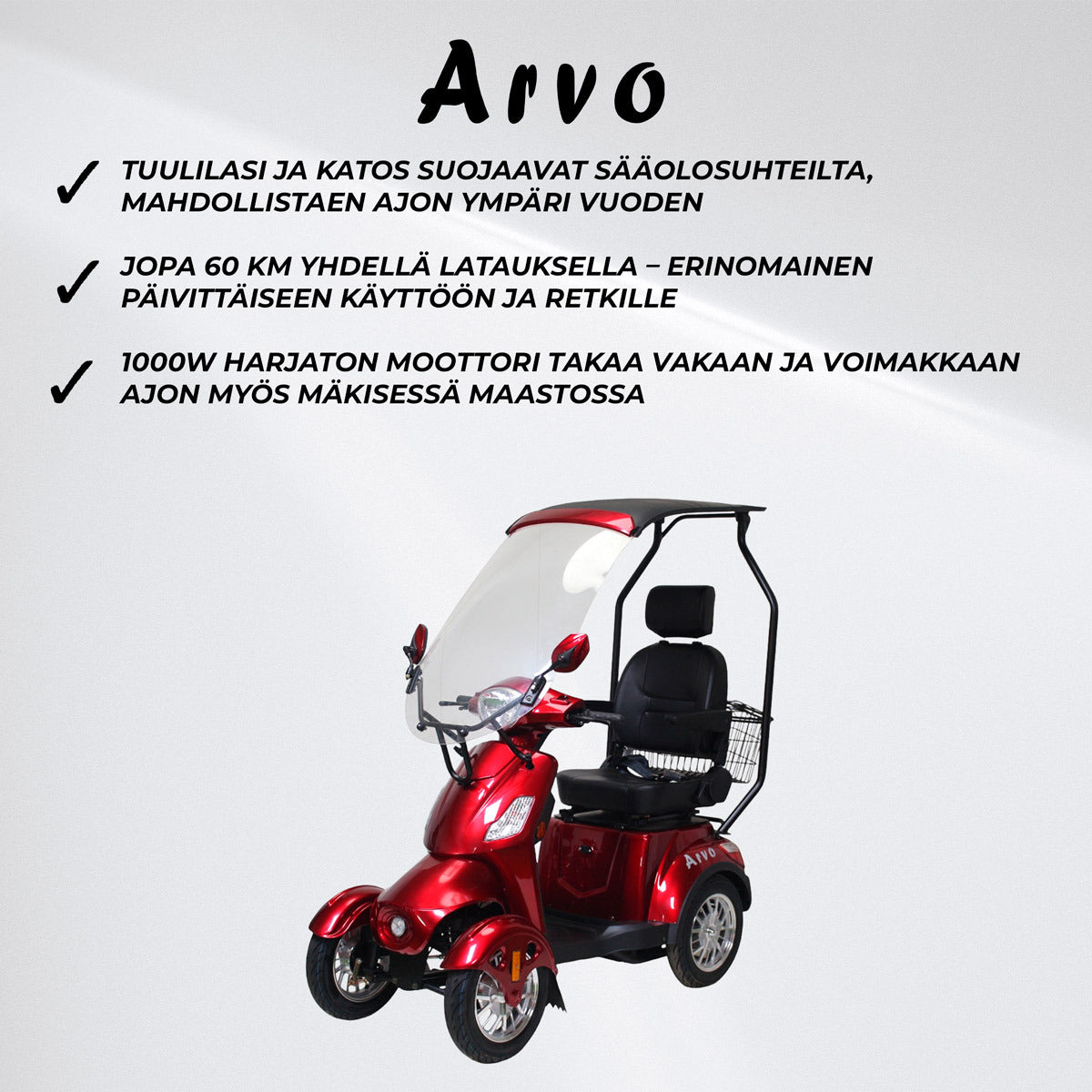 
              Arvo Senioriskootteri Katolla P600 Punainen