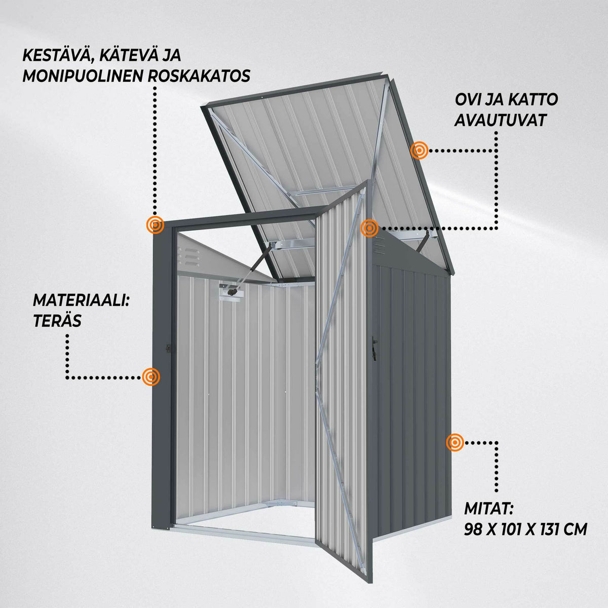 
              Fornorth Roskakatos 98x101x131cm, tummanharmaa