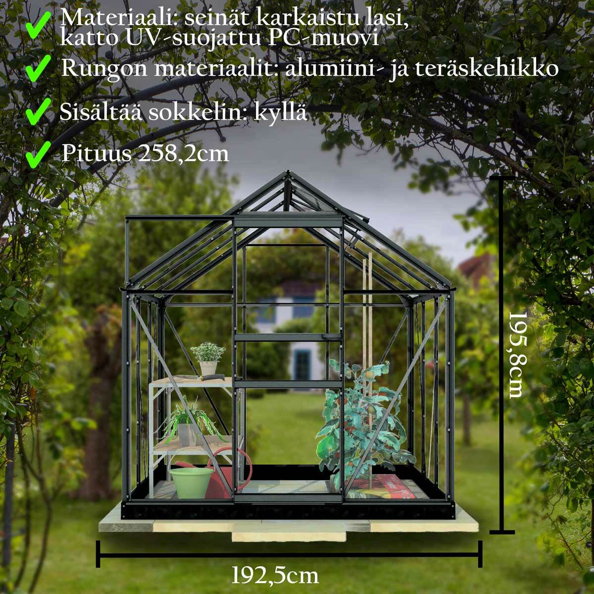 
              Lykke Kasvihuone Hybrid 5m2, musta