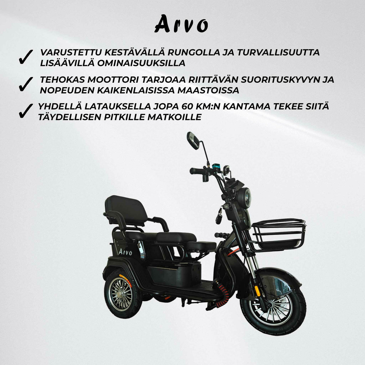 
              Arvo Senioriskootteri P200 Musta