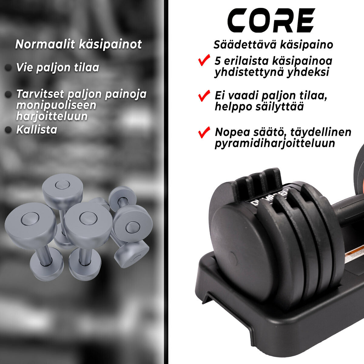 
              Core 2x Säädettävä käsipaino, 50kg
