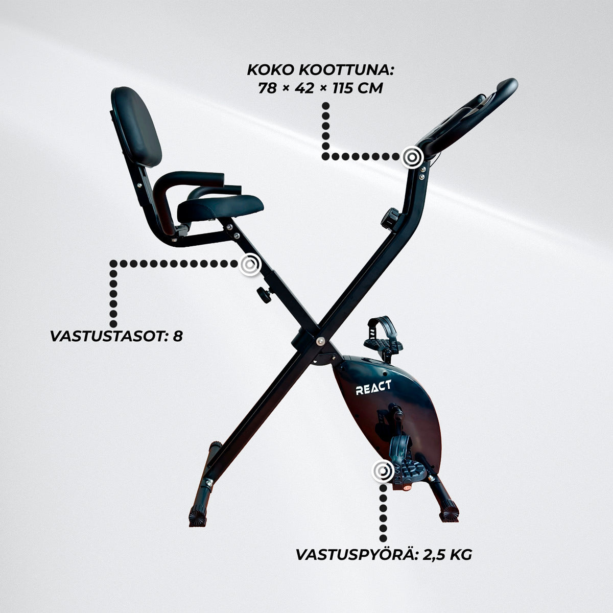 
              React Kuntopyörä Kokoontaitettava Selkänojalla