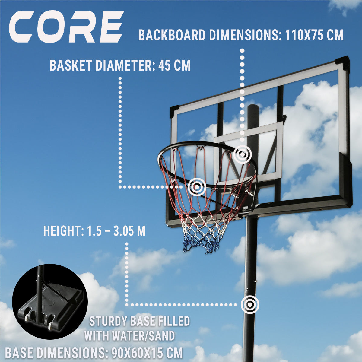 Core Panier de basket 1,5-3,05m