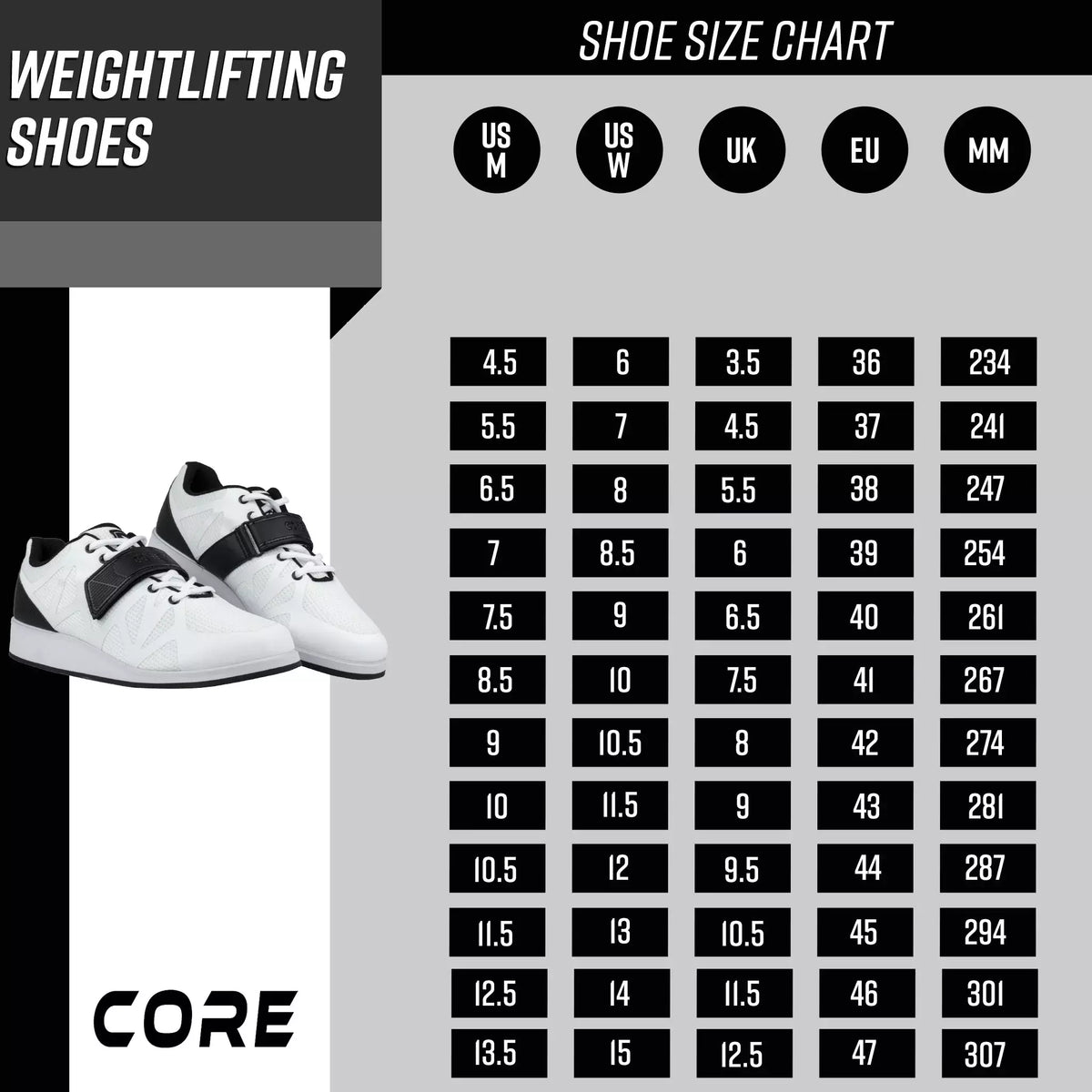 
              Core Vægtløftersko, hvid