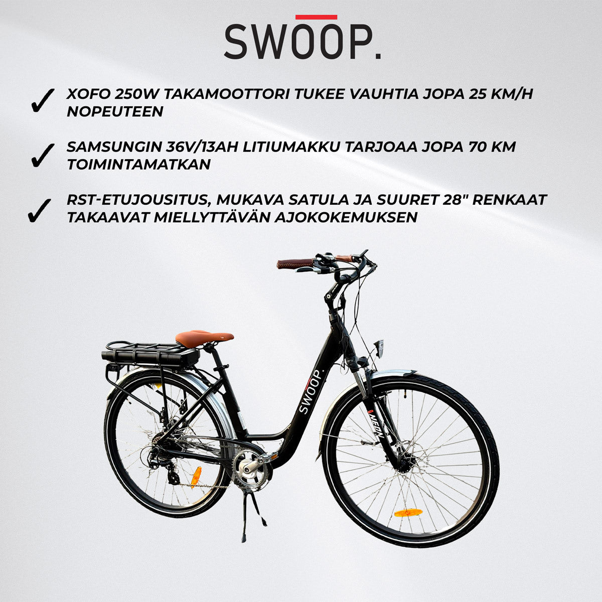 Swoop sähköpyörä City, naisten 28", musta
