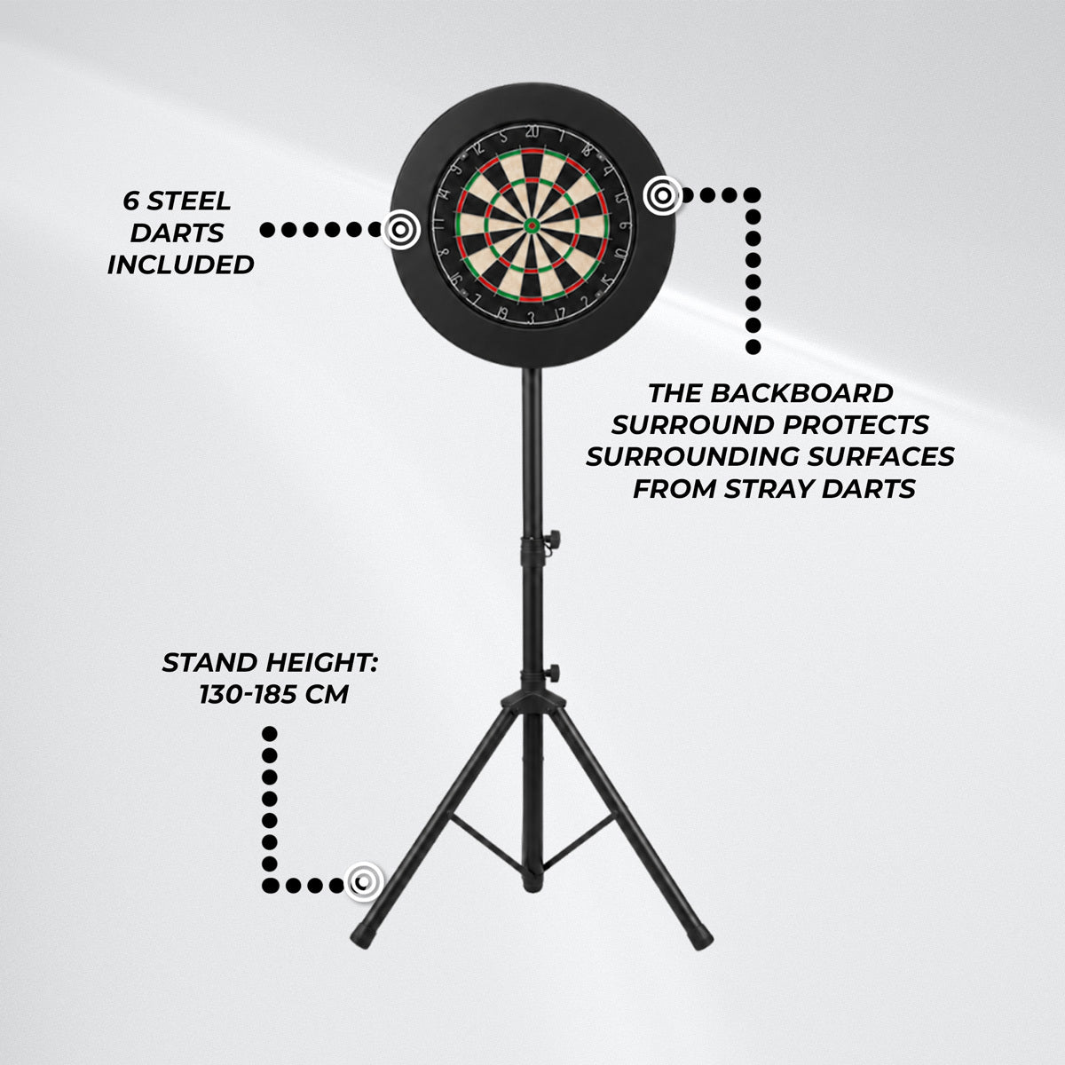
              React Dartskive + Beskyttelsesring + Stativ
