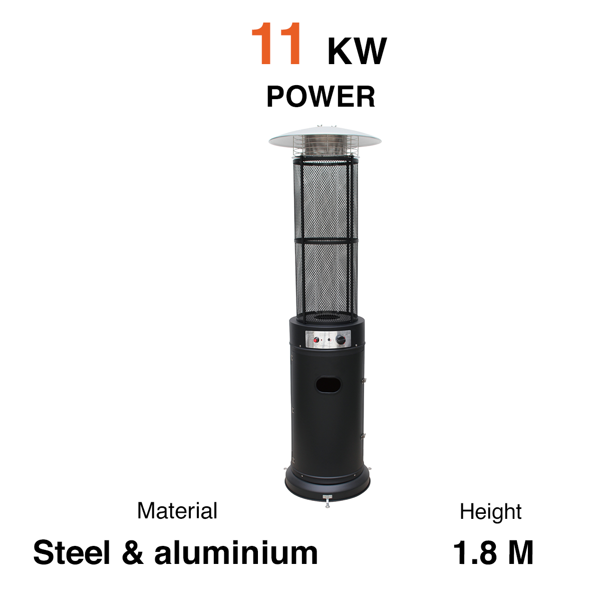 
              Fornorth Chauffage d'extérieur Round Tube 11kW alimenté au gaz, noir