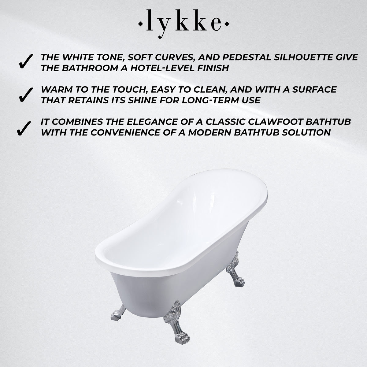 
              Lykke Baignoire sur Pieds Nordic Deluxe 1700x750x730mm, Blanc