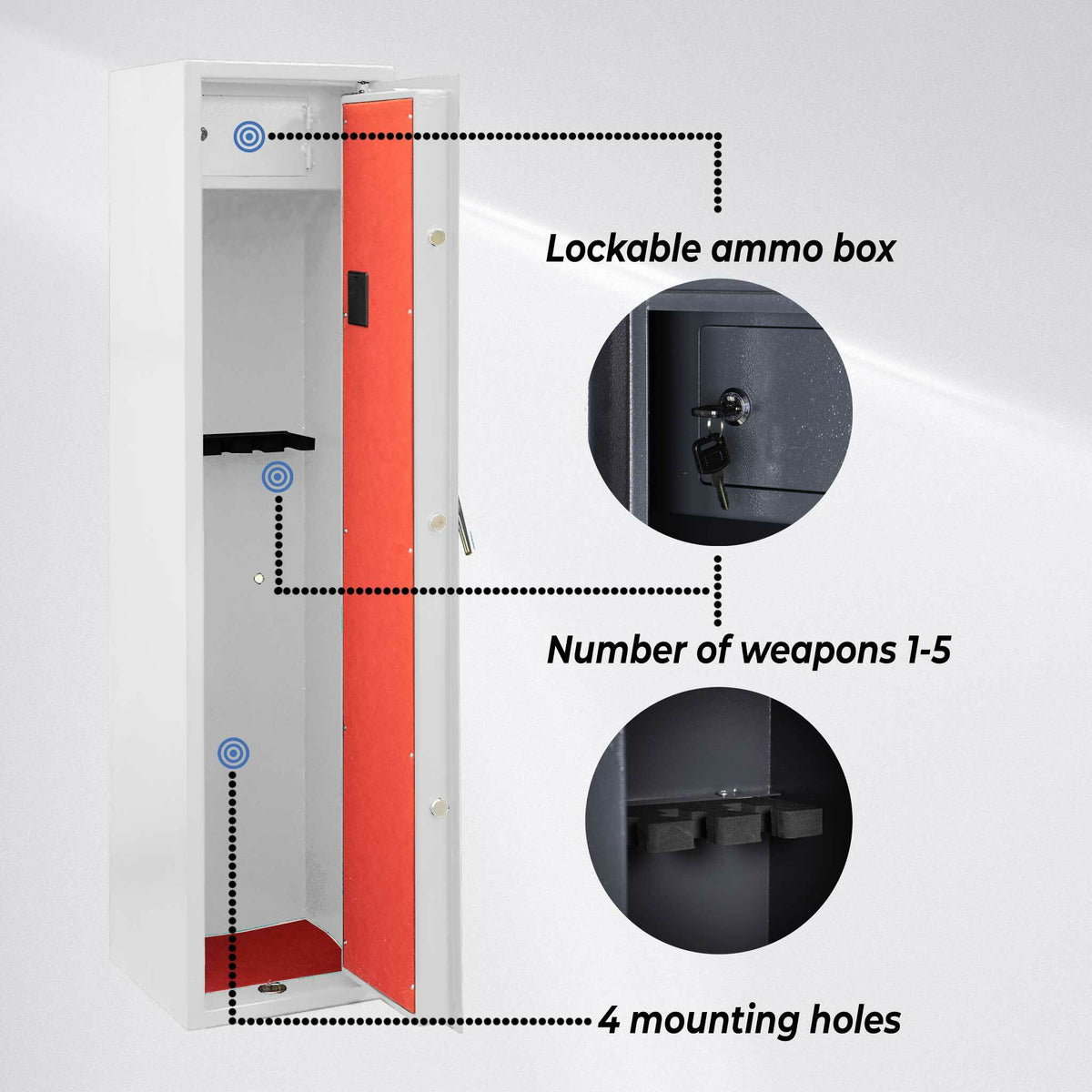 
              Trekker Gun cabinet for 5 guns AS500D with digital lock, white