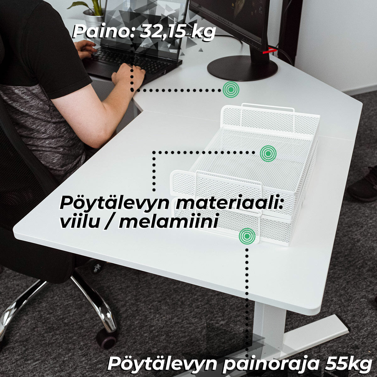 
              Lykke Kulmasähköpöytä M100 Valkoinen