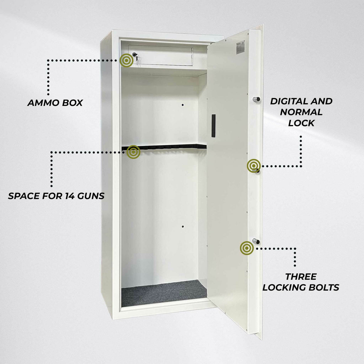 
              Trekker Armario para Armas AS1400, Capacidad para 14 Armas, blanco, con berradura digital