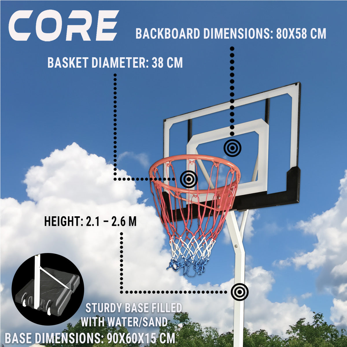 Core Basketballkorb Junior 2,1-2,6m