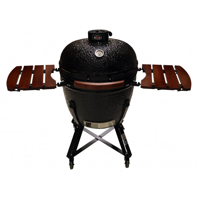 Kobe Kamado Kulgrill Professional XXL Black Edition, beskyttelseshætte, varmefordelingsplade, kulspade inkluderet