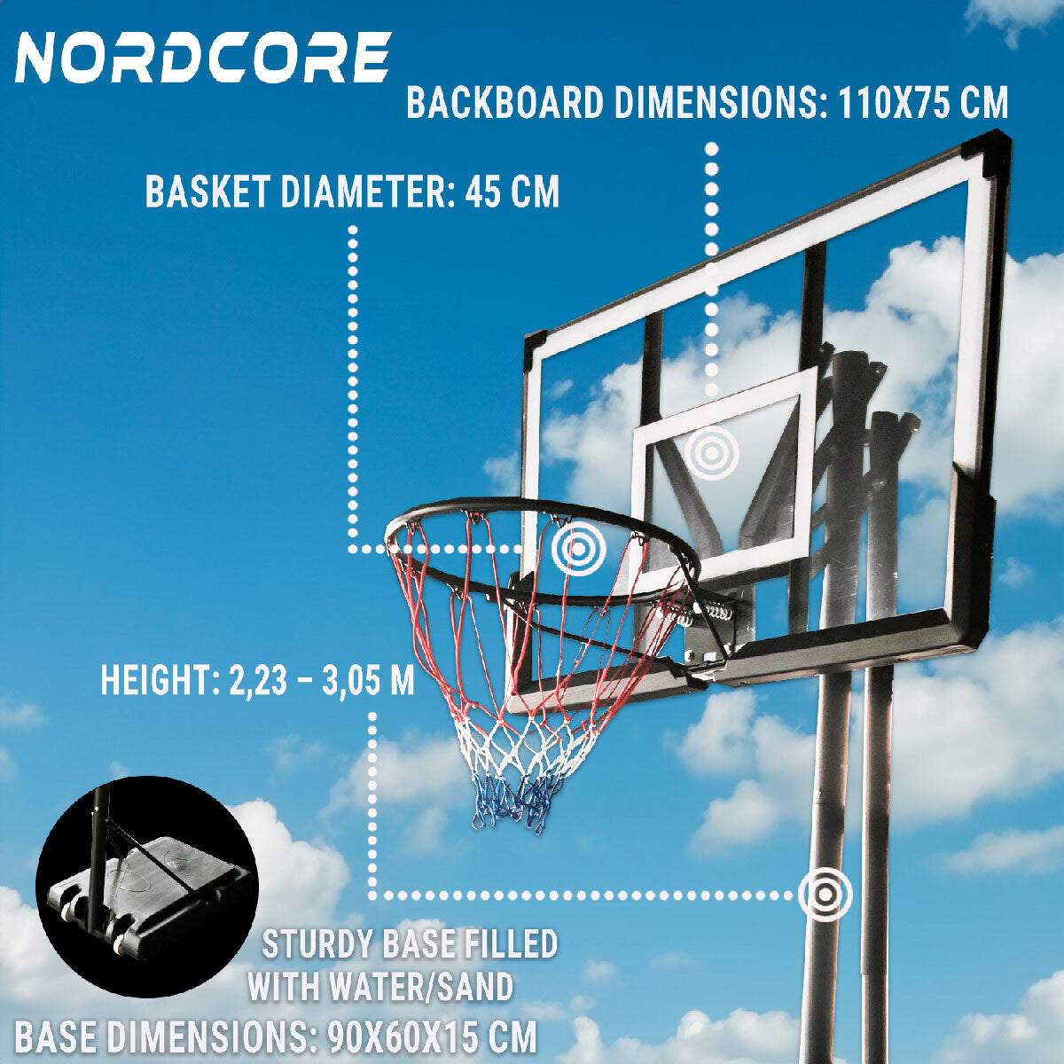 
              Nordcore Basketball kurv Premium Core 2,3-3,05m