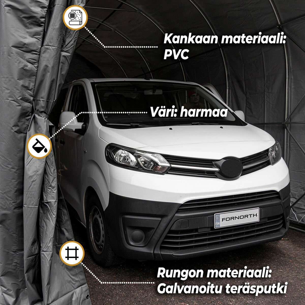 
              Fornorth pressutalli 4x8m, tummanharmaa