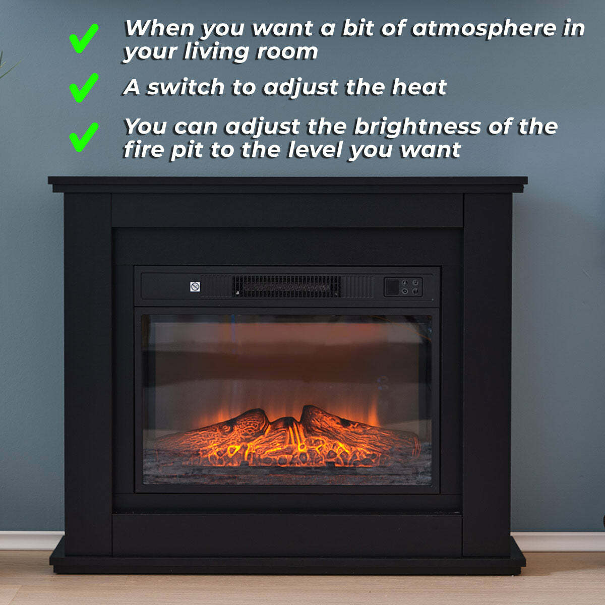 
              Lykke Cheminée électrique L, 2000W, Noir