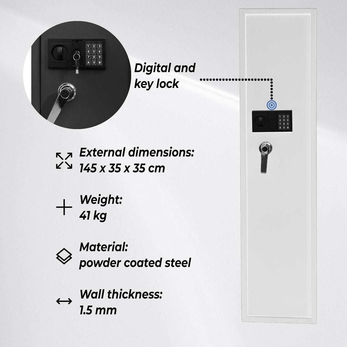 
              Trekker Gun cabinet for 5 guns AS500D with digital lock, white