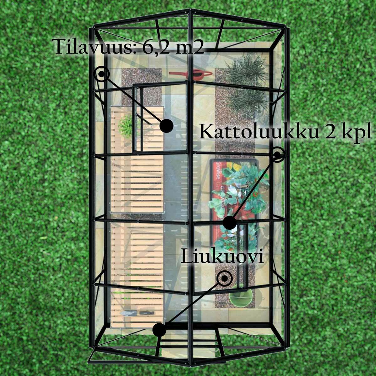 
              Lykke Kasvihuone Glass 6,2m2, musta