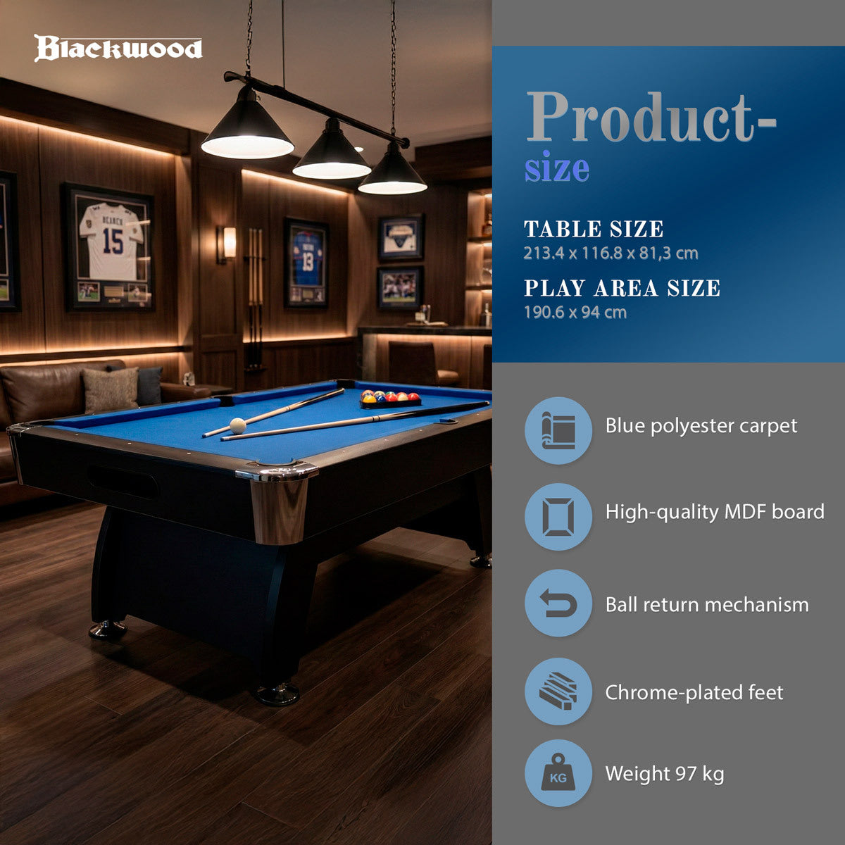 
              Blackwood Table de Billard, 7' Official Black