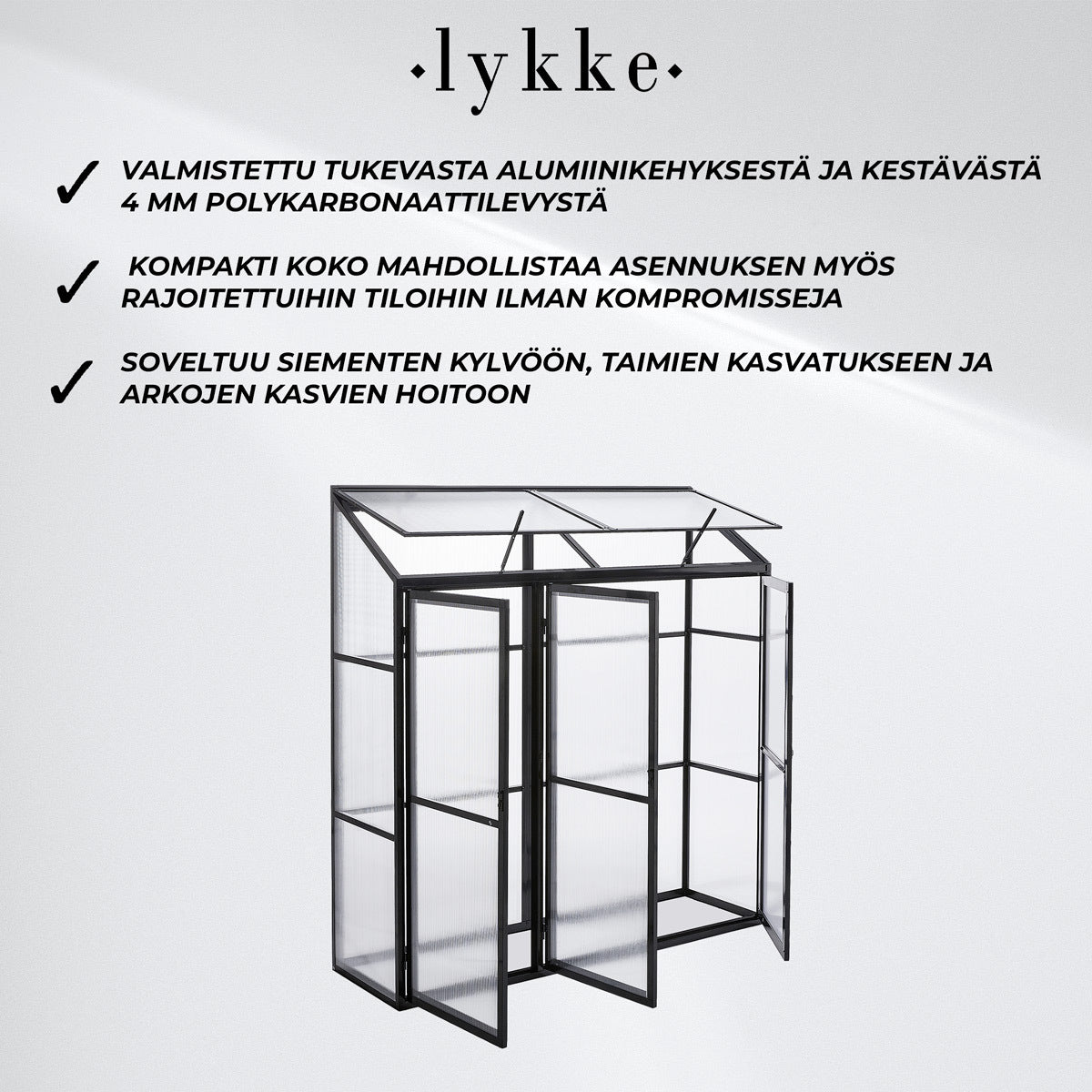 
              Lykke Minikasvihuone Fjordal 180x55x190cm