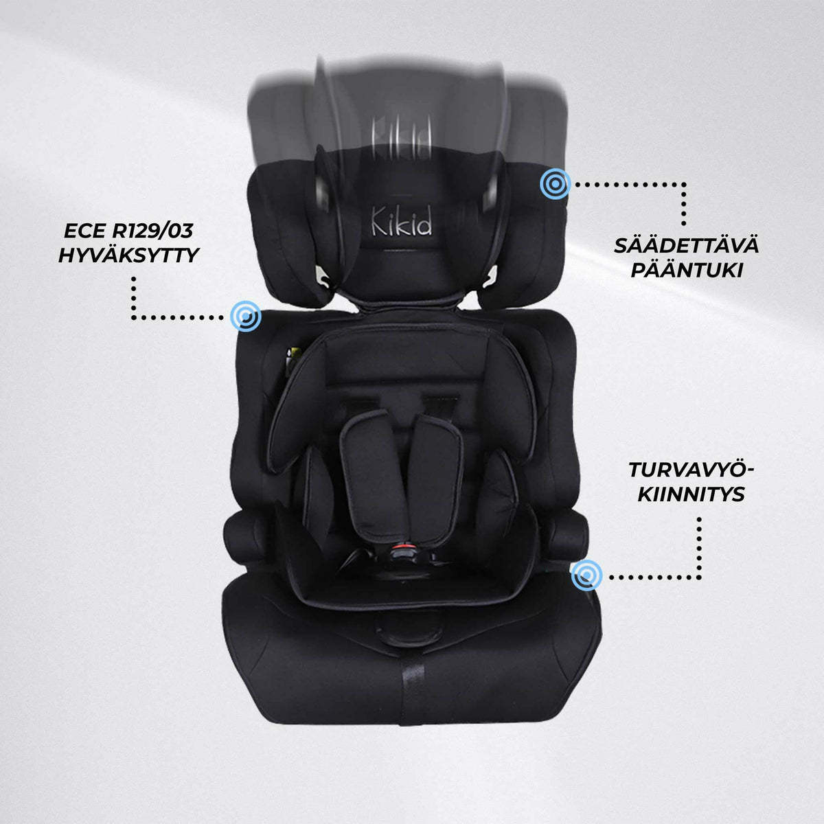 
              Kikid Turvaistuin Basic 76-150cm R129, musta