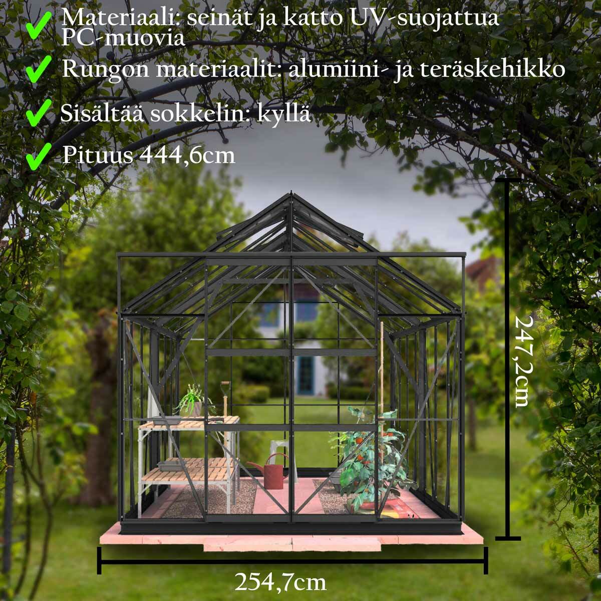 
              Lykke Kasvihuone Hybrid 11,3m2, musta