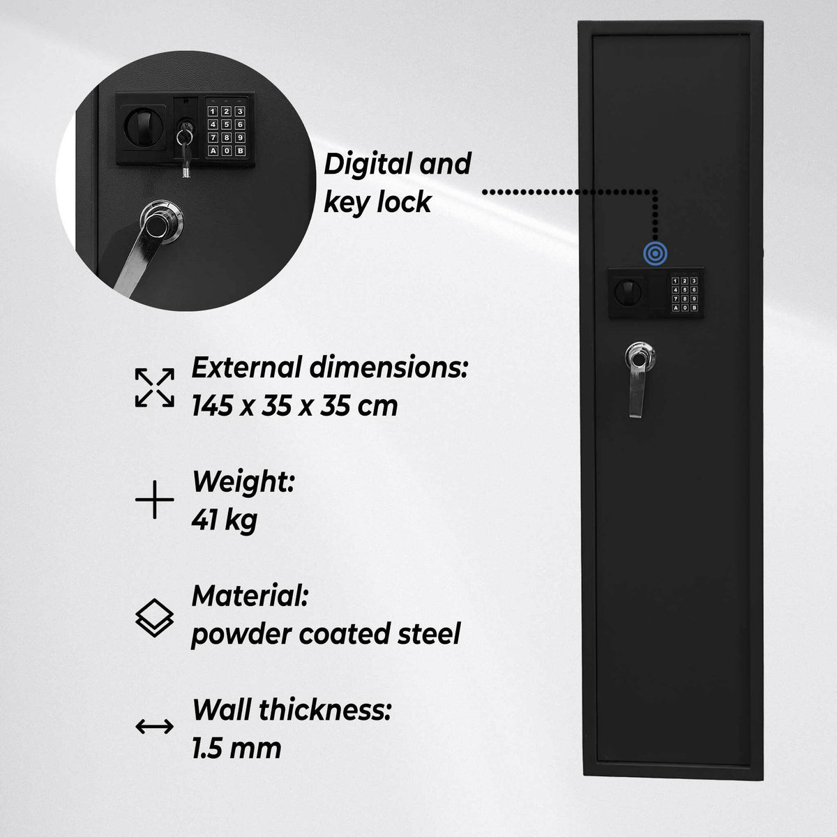 
              Trekker Armadio per 5 armi AS500D con serratura digitale, grigio