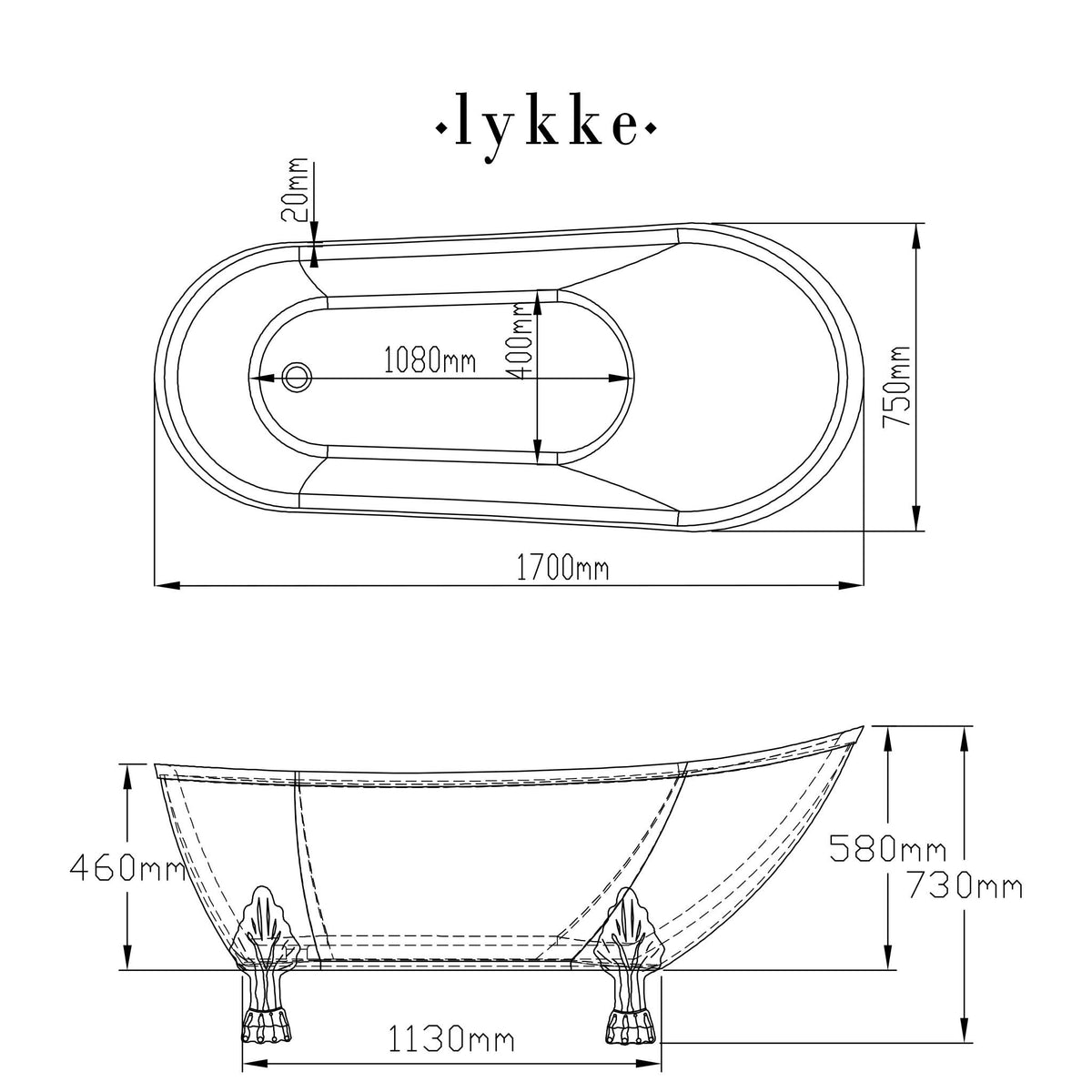 
              Lykke Bad op Pootjes Nordic Deluxe 1700x750x730mm, Wit