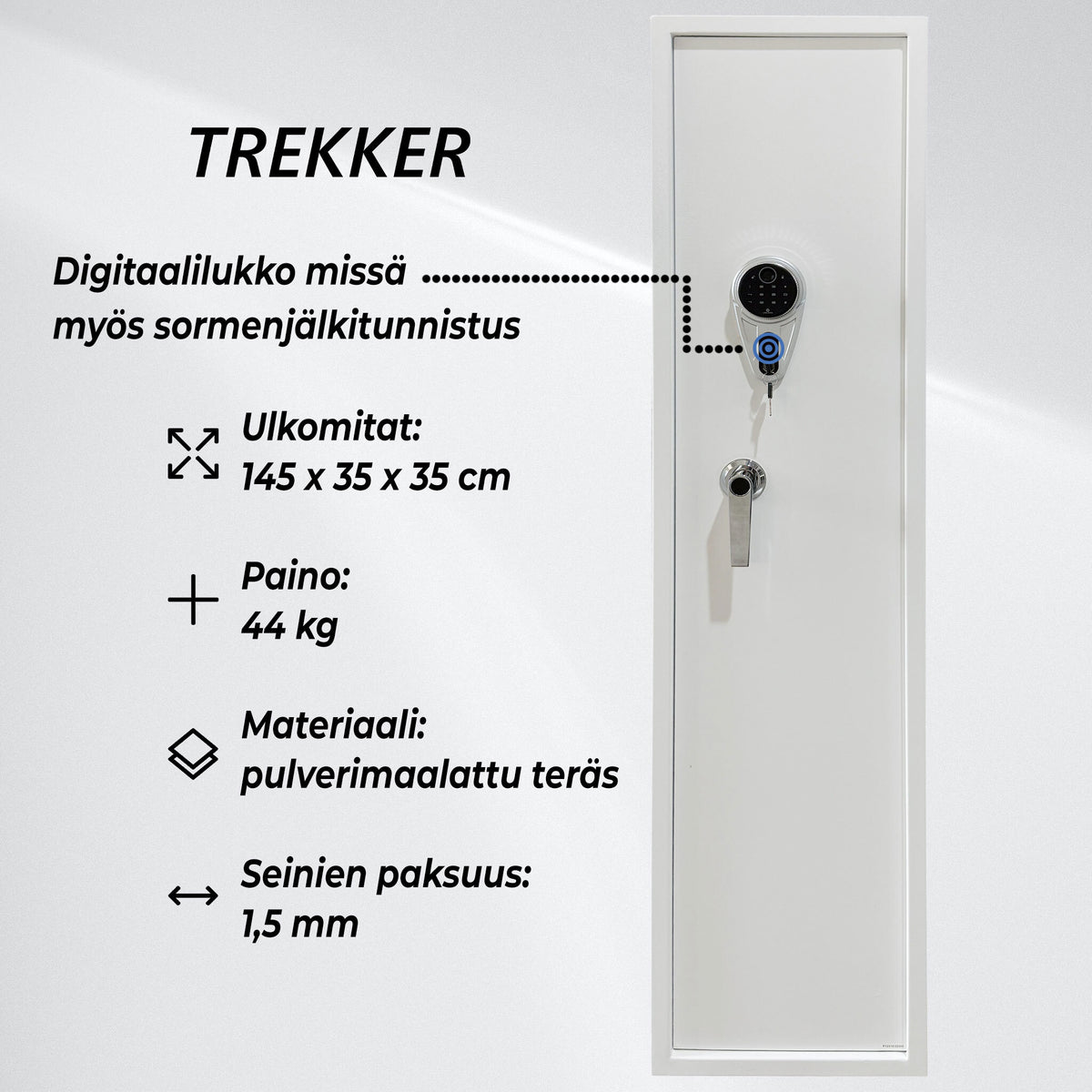 
              Trekker Asekaappi 5-asetta, valkoinen, sormenjälkilukolla
