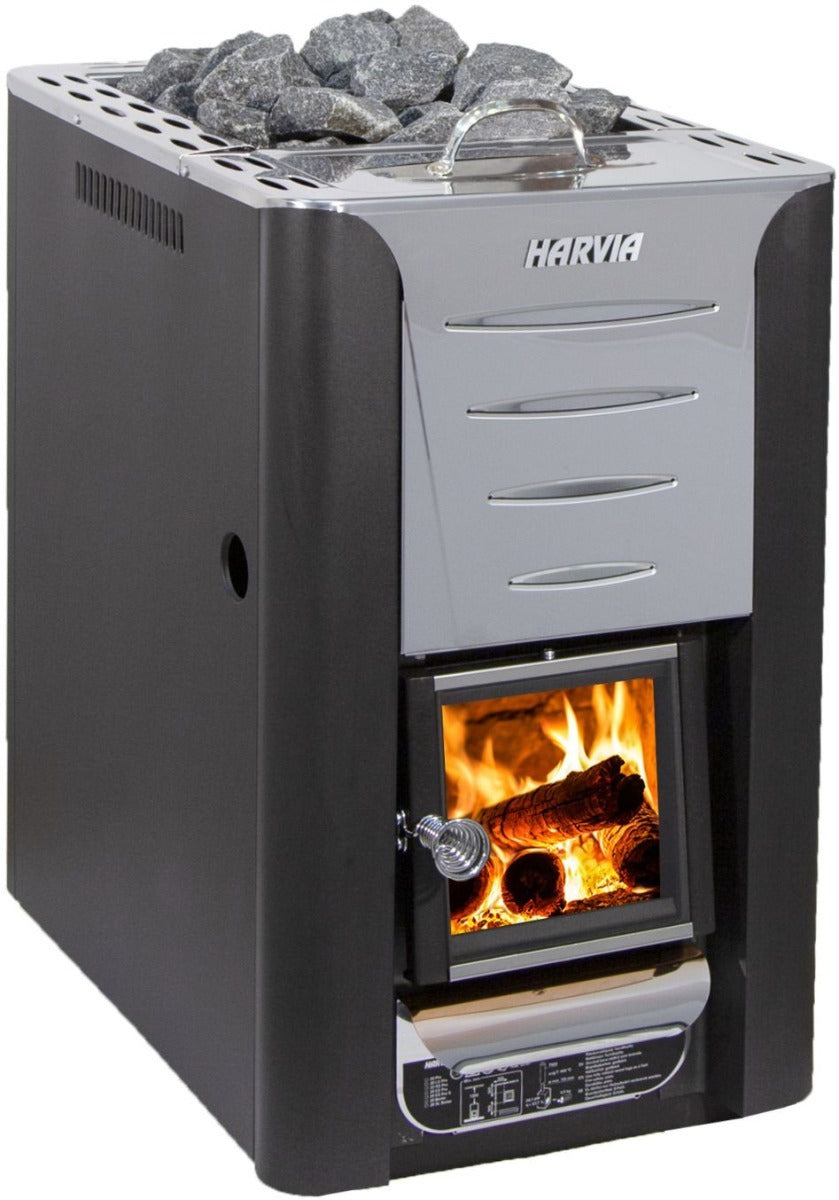 Harvia Wooden Sauna Heater 20 Pro ES, 8-20m³, with a water tank infront