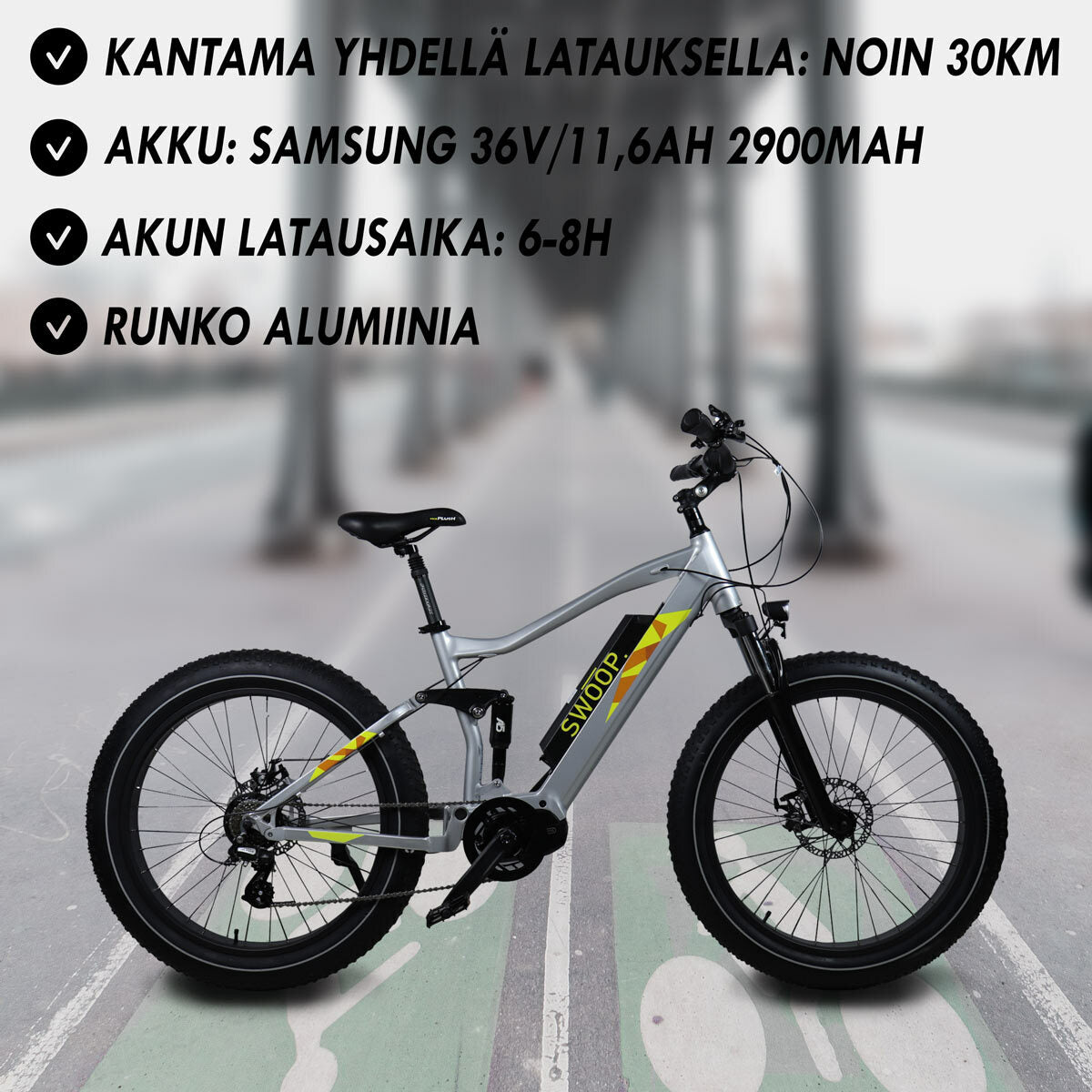 
              Swoop sähköpyörä Fatbike Pro, 26&quot;