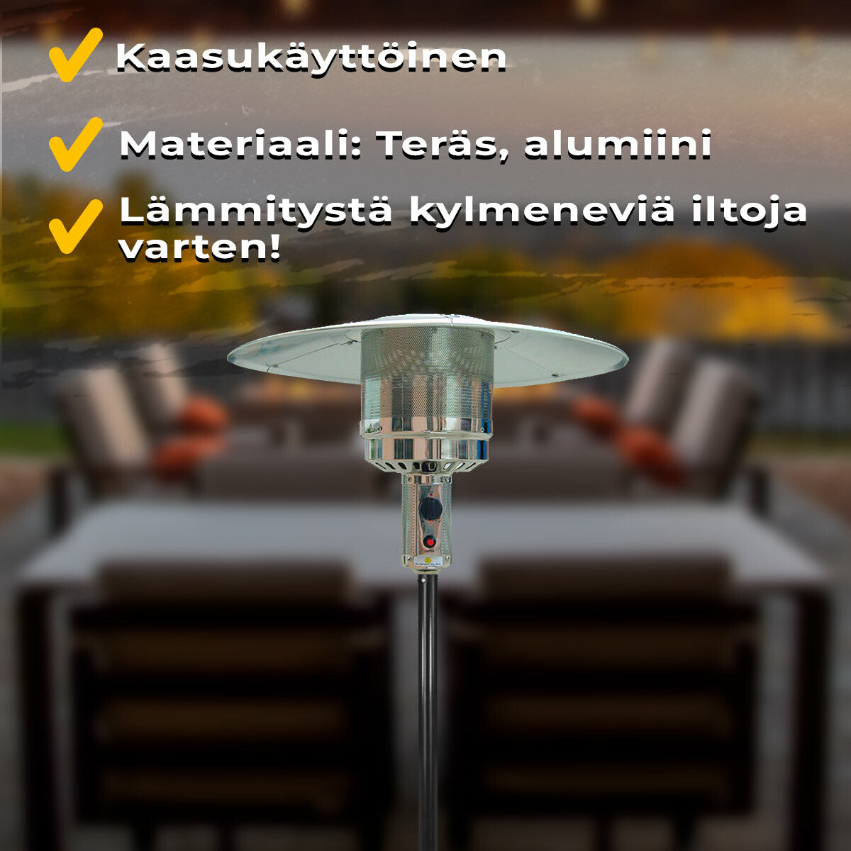 
              Fornorth Terassilämmitin Cylinder, 13kw kaasukäyttöinen, musta