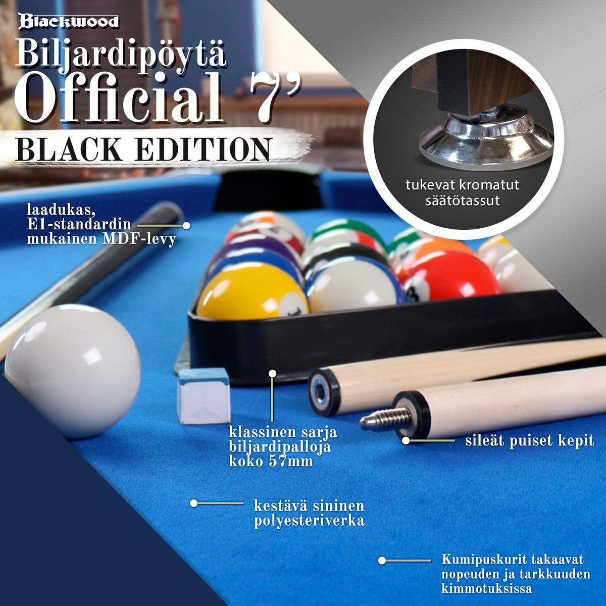 
              Blackwood Biljardipöytä, 7&#39; Official Black