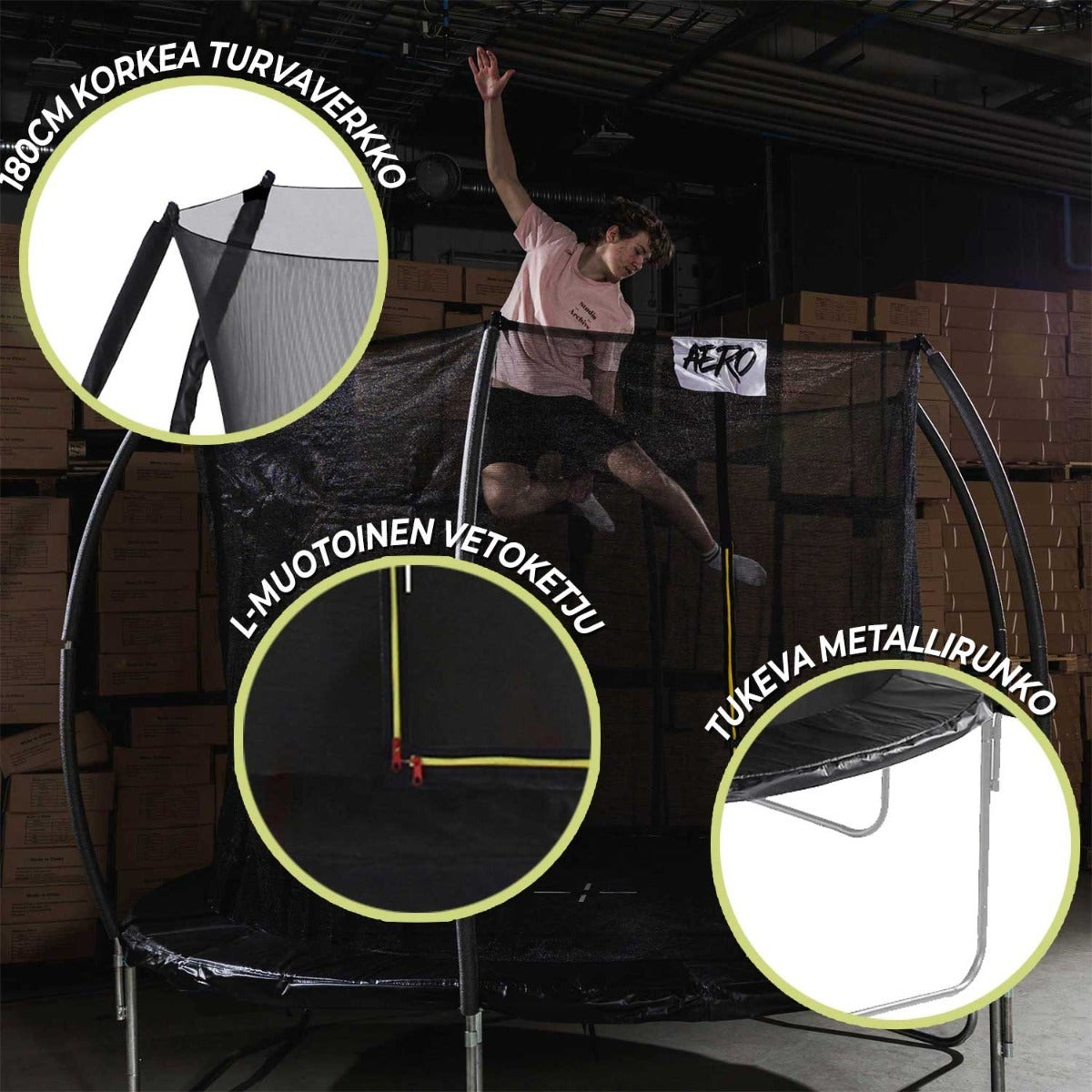 
              React Aero trampoliini 4,27m turvaverkolla